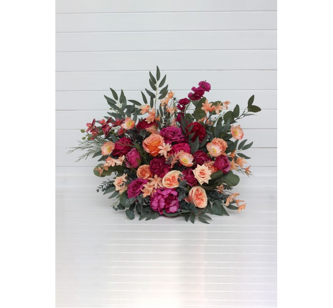 Standing flowers in magenta peach coral  color scheme. Aisle flowers. Wedding decorations. Floor flowers. 5295