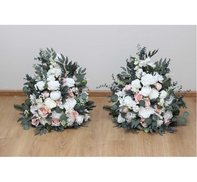 Standing flowers in white blush pink color scheme. Aisle flowers. Wedding decorations. Floor flowers. 0028