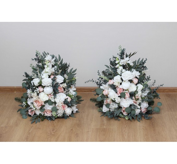 Standing flowers in white blush pink color scheme. Aisle flowers. Wedding decorations. Floor flowers. 0028