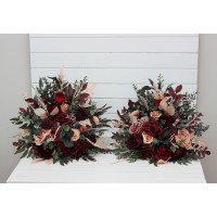 Standing flowers in red burgundy dusty rose peach color scheme. Aisle flowers. Wedding decorations. Floor flowers. 0501