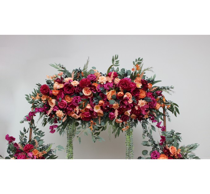  Flower arch arrangement in magenta peach coral colors.  Arbor flowers. Floral archway. Faux flowers for wedding arch. 5295