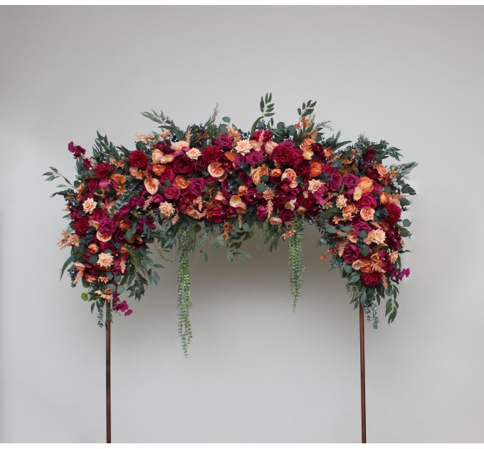  Flower arch arrangement in magenta peach coral colors.  Arbor flowers. Floral archway. Faux flowers for wedding arch. 5295