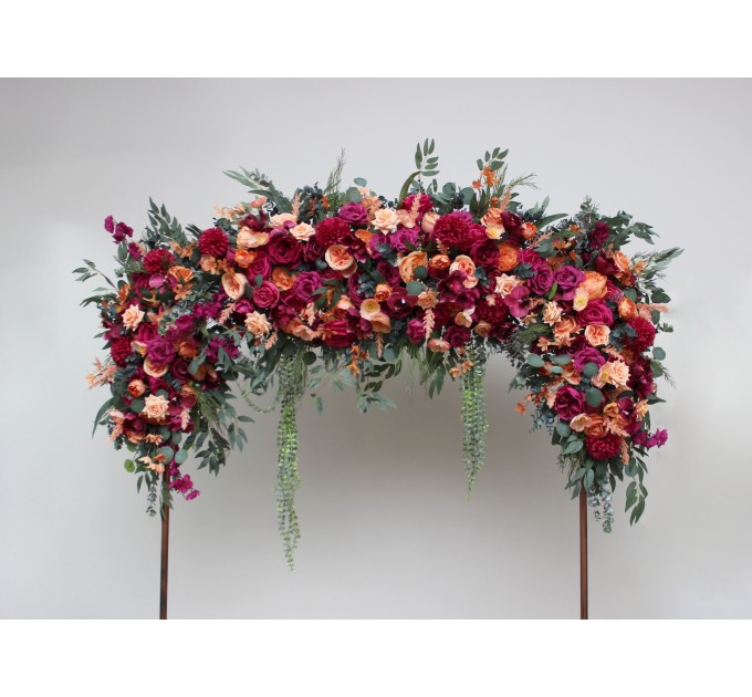  Flower arch arrangement in magenta peach coral colors.  Arbor flowers. Floral archway. Faux flowers for wedding arch. 5295