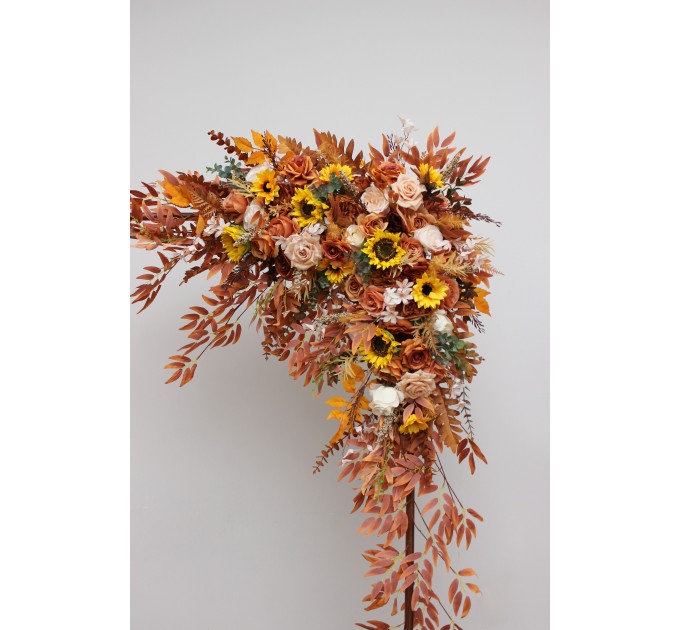  Flower arch arrangement in rust ivory colors.  Arbor flowers. Floral archway. Faux flowers for wedding arch. Sunflowers arch. 5328