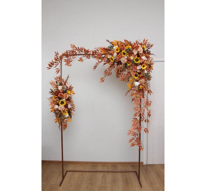  Flower arch arrangement in rust ivory colors.  Arbor flowers. Floral archway. Faux flowers for wedding arch. Sunflowers arch. 5328