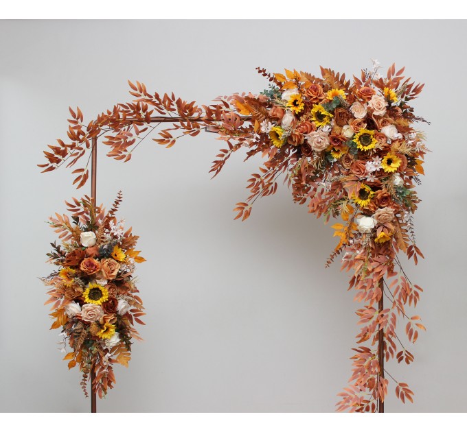  Flower arch arrangement in rust ivory colors.  Arbor flowers. Floral archway. Faux flowers for wedding arch. Sunflowers arch. 5328