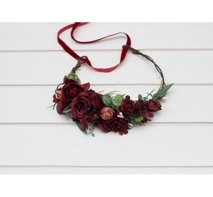 Burgundy dusty rose flower crown. Hair wreath. Flower girl crown. Wedding flowers. 5329