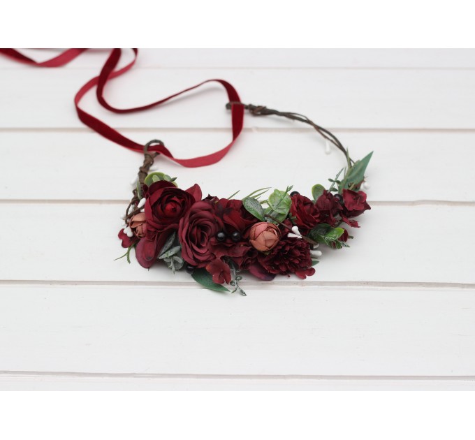 Burgundy dusty rose flower crown. Hair wreath. Flower girl crown. Wedding flowers. 5329