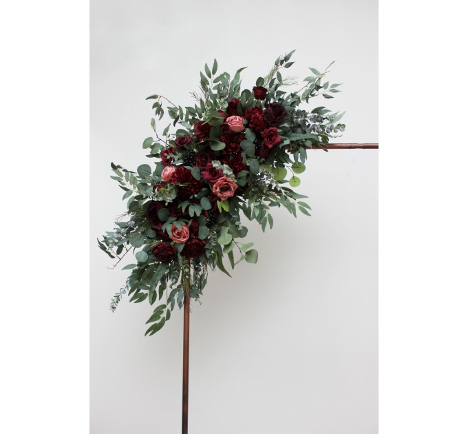  Flower arch arrangement in burgundy dusty rose colors.  Arbor flowers. Floral archway. Faux flowers for wedding arch. 5329