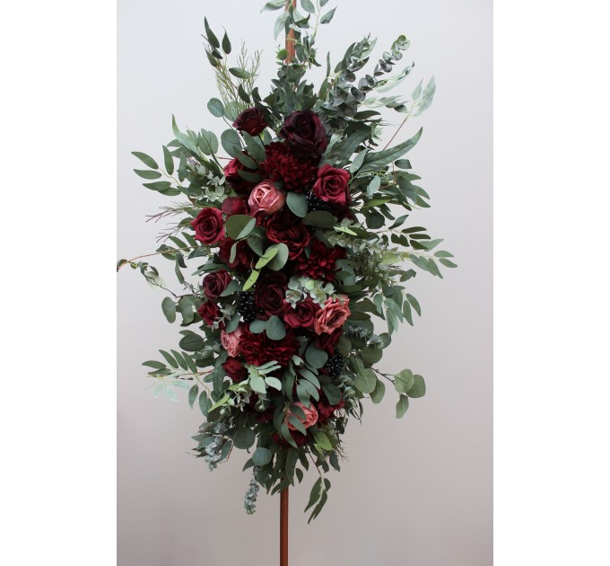  Flower arch arrangement in burgundy dusty rose colors.  Arbor flowers. Floral archway. Faux flowers for wedding arch. 5329