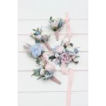  Wedding boutonnieres  in dusty blue blush pink white color scheme. Flower accessories. 0509-1