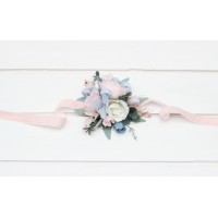  Wedding boutonnieres  in dusty blue blush pink white color scheme. Flower accessories. 0509-1