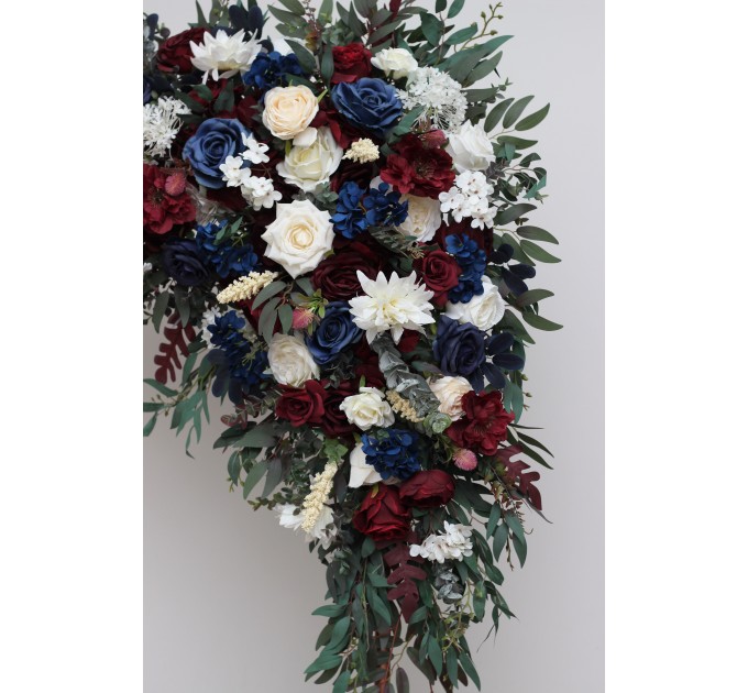  Flower arch arrangement in burgundy ivory navy blue  colors.  Arbor flowers. Floral archway. Faux flowers for wedding arch. 5097