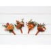 Wedding boutonnieres and wrist corsage in rust orange color scheme. Flower accessories. 5213