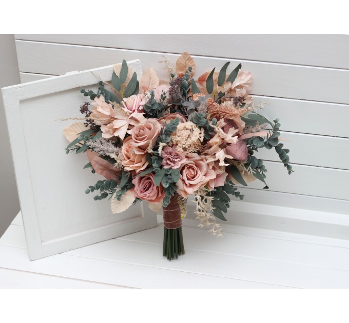 Wedding bouquets in dusty rose blush pink colors. Bridal bouquet. Faux bouquet. Bridesmaid bouquet. 5123