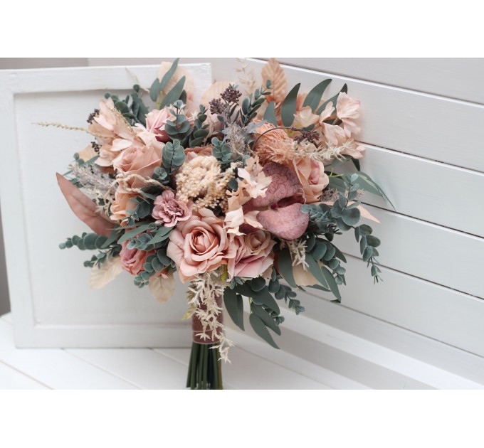 Wedding bouquets in dusty rose blush pink colors. Bridal bouquet. Faux bouquet. Bridesmaid bouquet. 5123