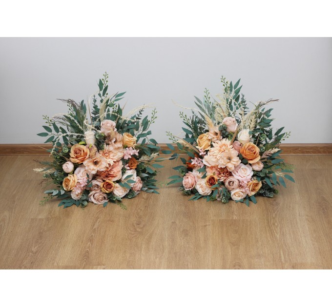 Standing flowers in orange blush pink color scheme. Aisle flowers. Wedding decorations. Floor flowers. 5071