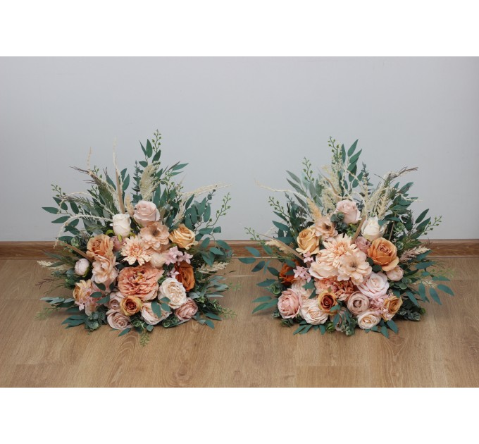 Standing flowers in orange blush pink color scheme. Aisle flowers. Wedding decorations. Floor flowers. 5071