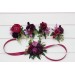  Wedding boutonnieres and wrist corsage  in purple magenta gold  color scheme. Flower accessories.5273