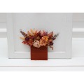 Pocket boutonniere in rust burgundy orange color scheme. Flower accessories. Pocket flowers. Square flowers. 5073