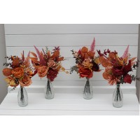 Mini bouquets for vases. Flowers for wedding decor. Table flowers in rust burgundy orange colors. Centerpiece. 5073