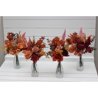 Mini bouquets for vases. Flowers for wedding decor. Table flowers in rust burgundy orange colors. Centerpiece. 5073