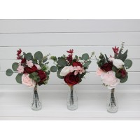 Mini bouquets for vases in burgundy blush pink color scheme. Flowers for wedding decor. Table flowers. Centerpiece. 5246