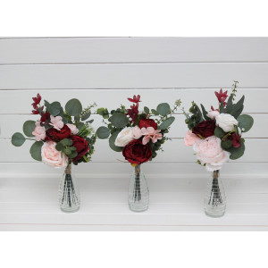 Mini bouquets for vases in burgundy blush pink color scheme. Flowers for wedding decor. Table flowers. Centerpiece. 5246