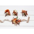  Wedding boutonnieres and wrist corsage  in orange ivory rust terracotta color scheme. Flower accessories. 5140