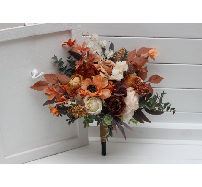 Wedding bouquets in orange ivory rust terracotta colors. Bridal bouquet. Faux bouquet. Bridesmaid bouquet. 5140