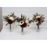 Mini bouquets for vases in burgundy ivory white color scheme. Flowers for wedding decor. Table flowers. Centerpiece. 5310