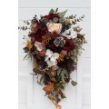 Cascade bouquet. Burgundy ivory white brown flowers. Bridal bouquet. Faux bouquet. Fall wedding bouquet. Silk flowers. Boho wedding. Brown oliva greenery. Bridal bouquet. Faux bouquet. Bridesmaid bouquet. 5310