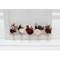  Set of  5 hair pins in  burgundy ivory white color scheme. Hair accessories. Flower accessories for wedding.  5310