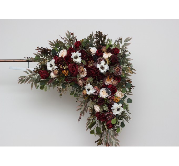  Flower arch arrangement in burgundy ivory white colors.  Arbor flowers. Floral archway. Faux flowers for wedding arch. 5310