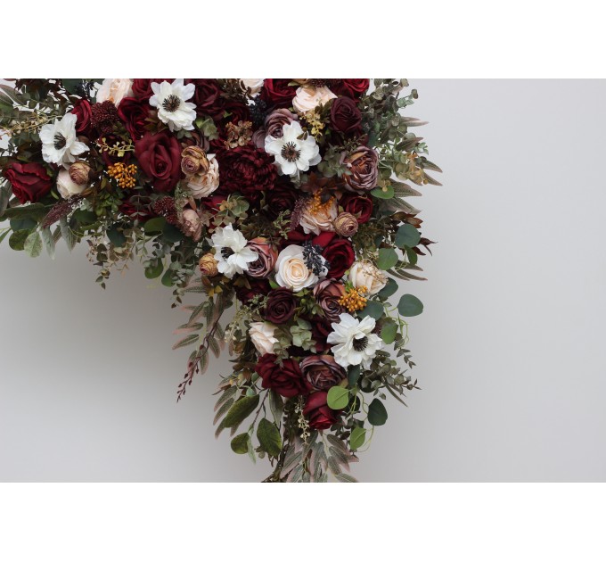  Flower arch arrangement in burgundy ivory white colors.  Arbor flowers. Floral archway. Faux flowers for wedding arch. 5310