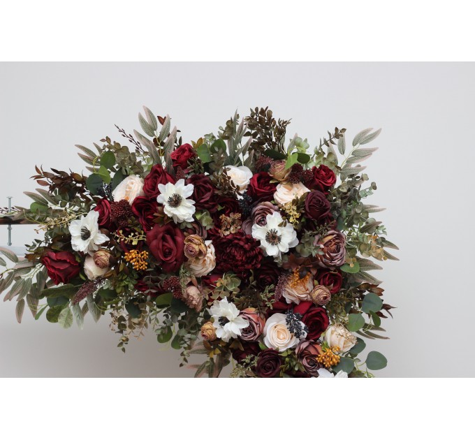  Flower arch arrangement in burgundy ivory white colors.  Arbor flowers. Floral archway. Faux flowers for wedding arch. 5310