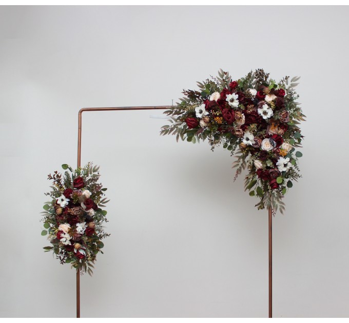  Flower arch arrangement in burgundy ivory white colors.  Arbor flowers. Floral archway. Faux flowers for wedding arch. 5310