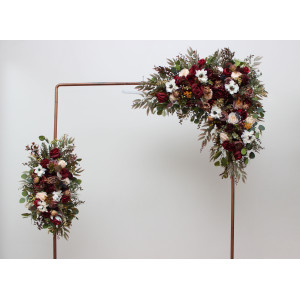  Flower arch arrangement in burgundy ivory white colors.  Arbor flowers. Floral archway. Faux flowers for wedding arch. 5310
