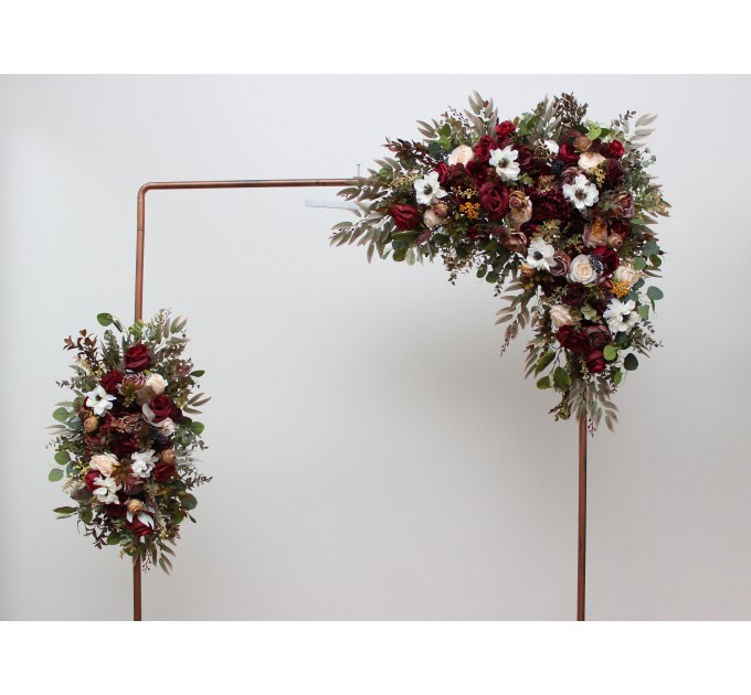  Flower arch arrangement in burgundy ivory white colors.  Arbor flowers. Floral archway. Faux flowers for wedding arch. 5310