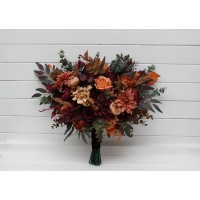 Bouquets in burgundy orange rust brown color theme. Bridal bouquet. Faux bouquet. Bridesmaid bouquet. 5330