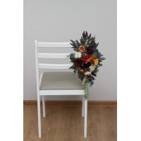 Aisle flowers in rust orange burgundy scheme. Chair flowers. Sign flowers. Marker flowers. Wedding flowers. Flowers for wedding decor. 0035