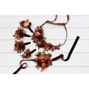 Burgundy orange rust brown  flower crown. 5330