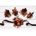  Wedding boutonnieres and wrist corsage  in burgundy orange rust brown color scheme. Flower accessories. 5330