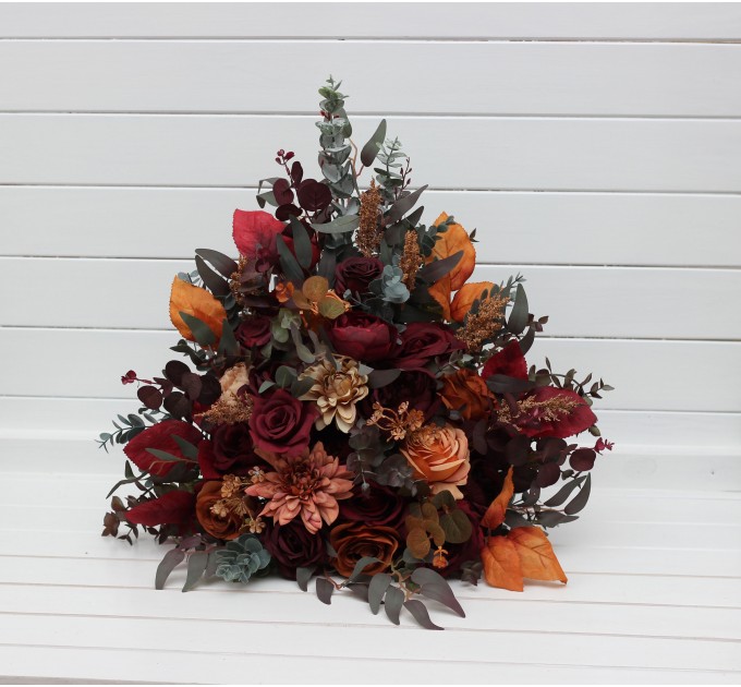 Standing flowers in burgundy orange rust color brown scheme. Aisle flowers. Wedding decorations. Floor flowers. 5330