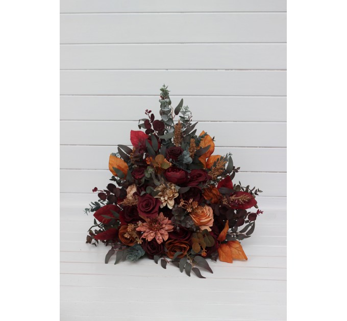 Standing flowers in burgundy orange rust color brown scheme. Aisle flowers. Wedding decorations. Floor flowers. 5330