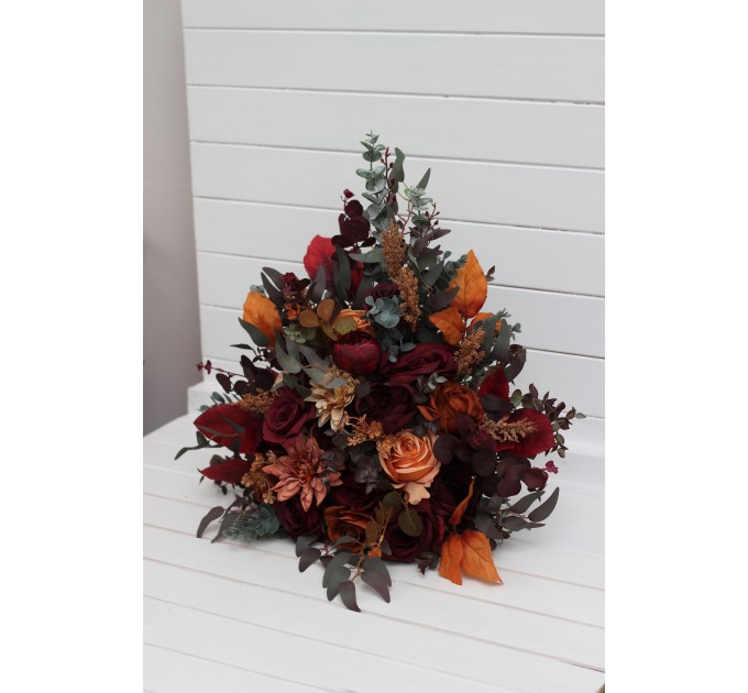 Standing flowers in burgundy orange rust color brown scheme. Aisle flowers. Wedding decorations. Floor flowers. 5330