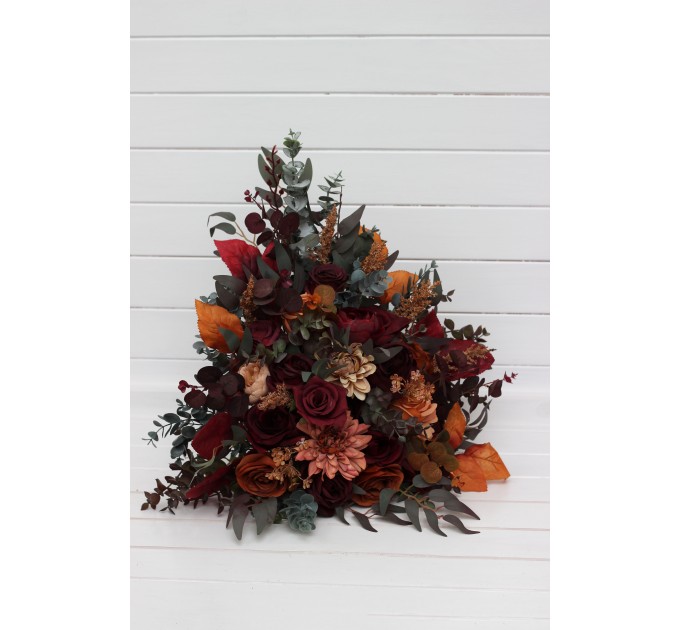 Standing flowers in burgundy orange rust color brown scheme. Aisle flowers. Wedding decorations. Floor flowers. 5330