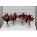 Mini bouquets for vases in burgundy orange rust  brown color scheme. Flowers for wedding decor. Table flowers. Centerpiece. 5330