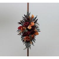  Flower arch arrangement in burgundy orange rust brown colors.  Arbor flowers. Floral archway. Faux flowers for wedding arch. 5330