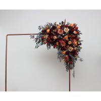  Flower arch arrangement in burgundy orange rust brown colors.  Arbor flowers. Floral archway. Faux flowers for wedding arch. 5330